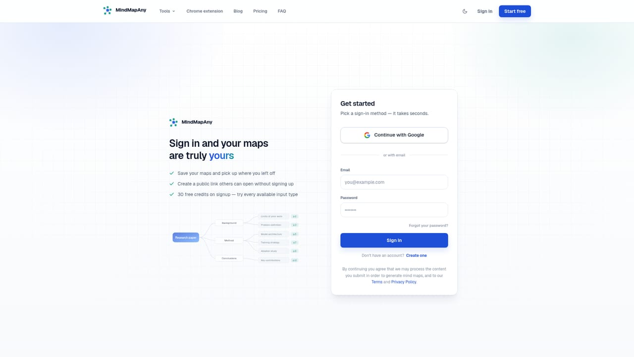 MindMapAny — Create a free account