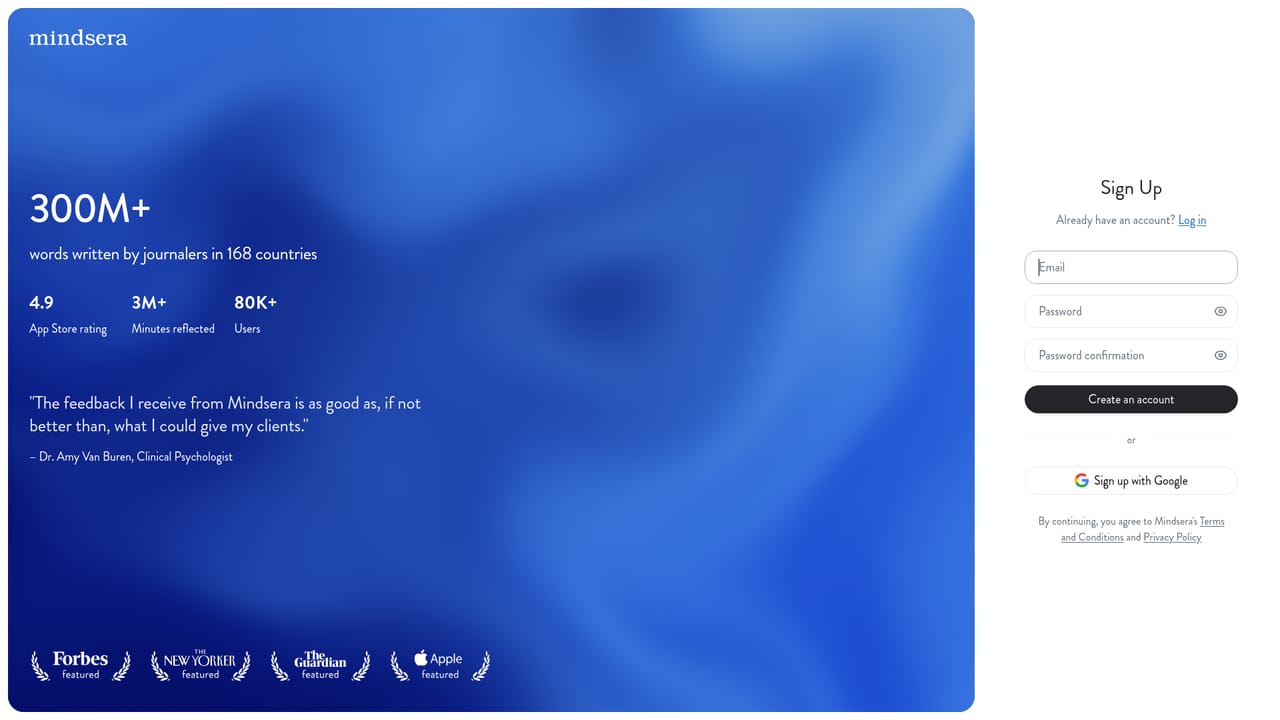 Mindsera — Start the free trial and create an account