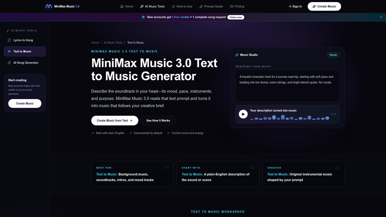 MiniMax Music 3.0 — Choose vocal or instrumental mode