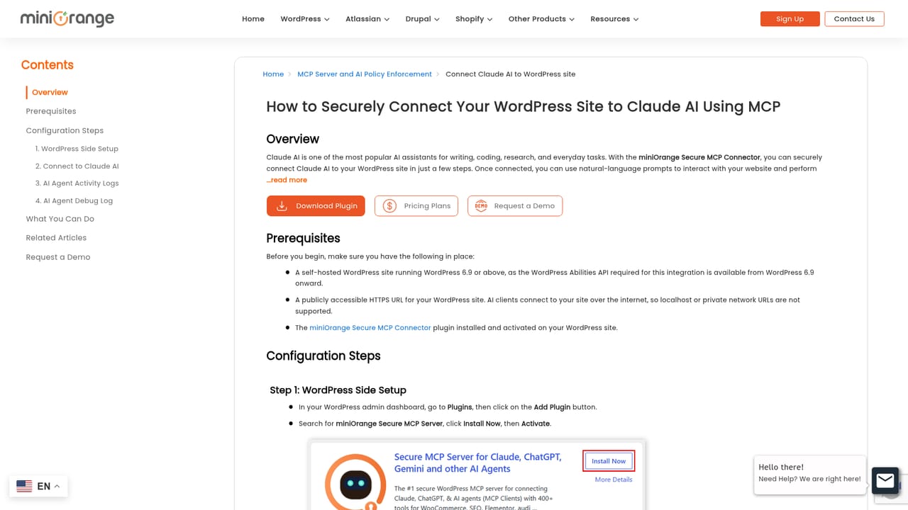 miniOrange MCP Server for WordPress — Connect an AI client