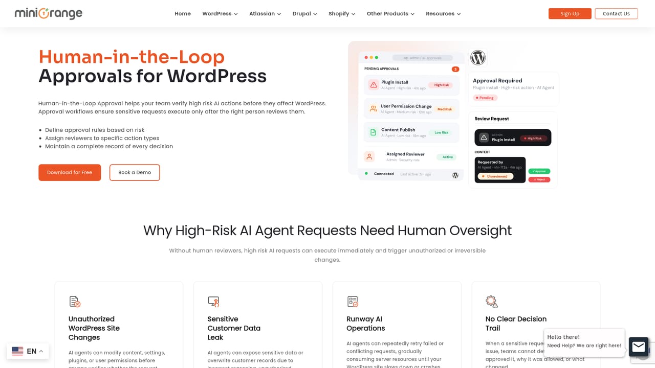 miniOrange MCP Server for WordPress — Set approvals and policies