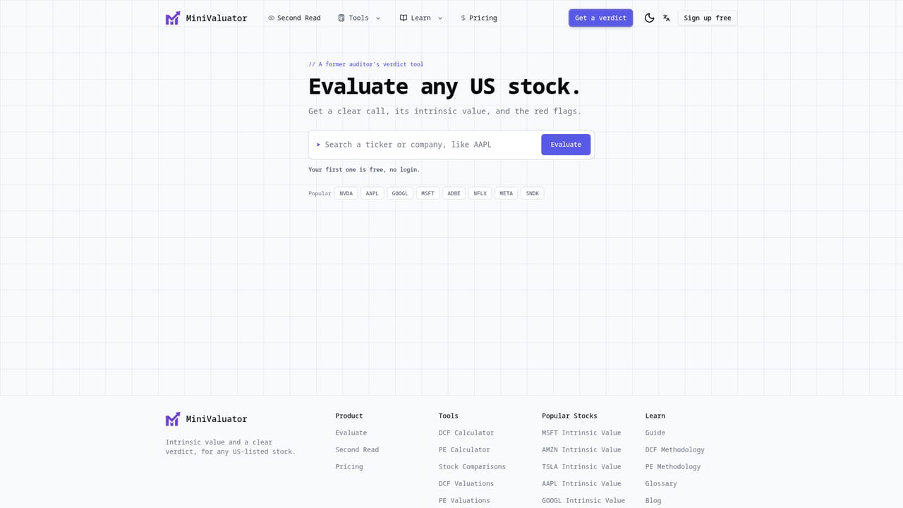 MiniValuator — Pull your first verdict