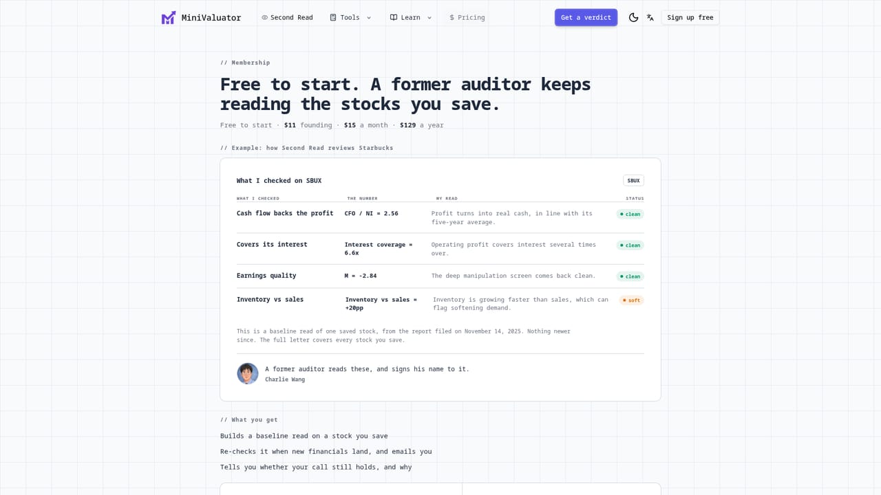 MiniValuator — Read the weekly note