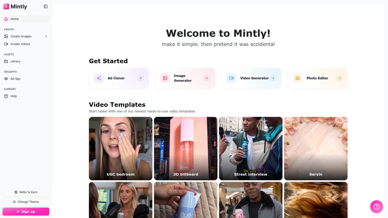 Mintly 2.0 — Create an account and open the dashboard