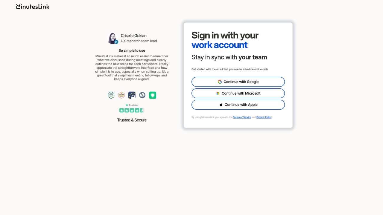 MinutesLink — Create an account