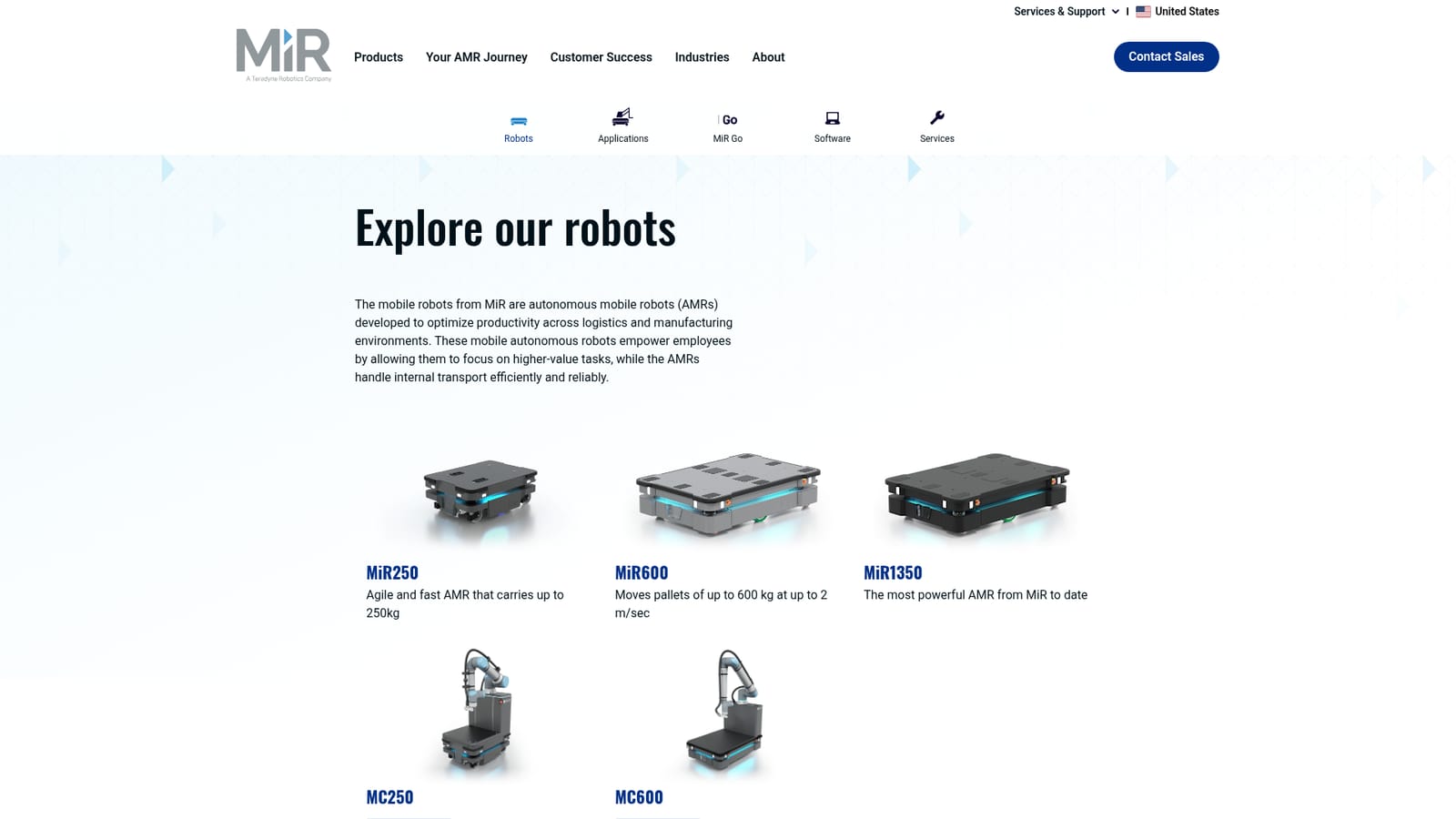 MiR Autonomous Mobile Robots — Compare the robot models