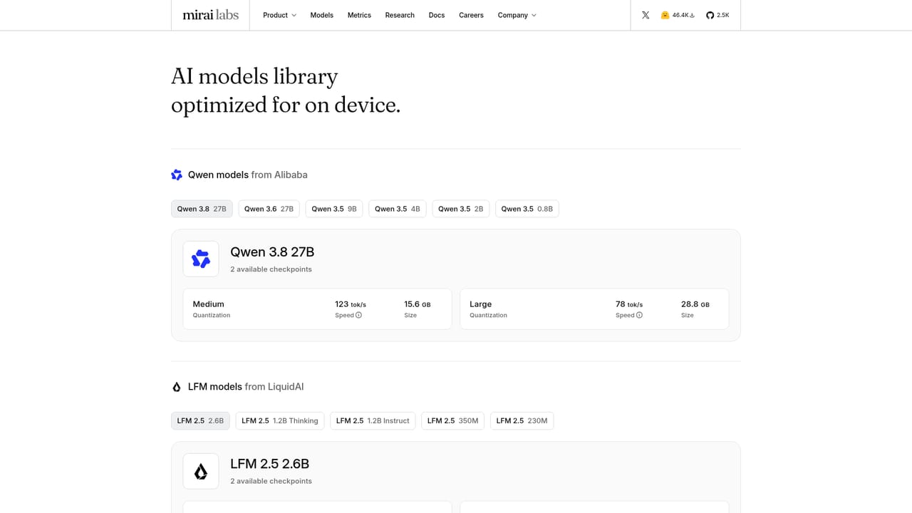 Mirai — Review the available models