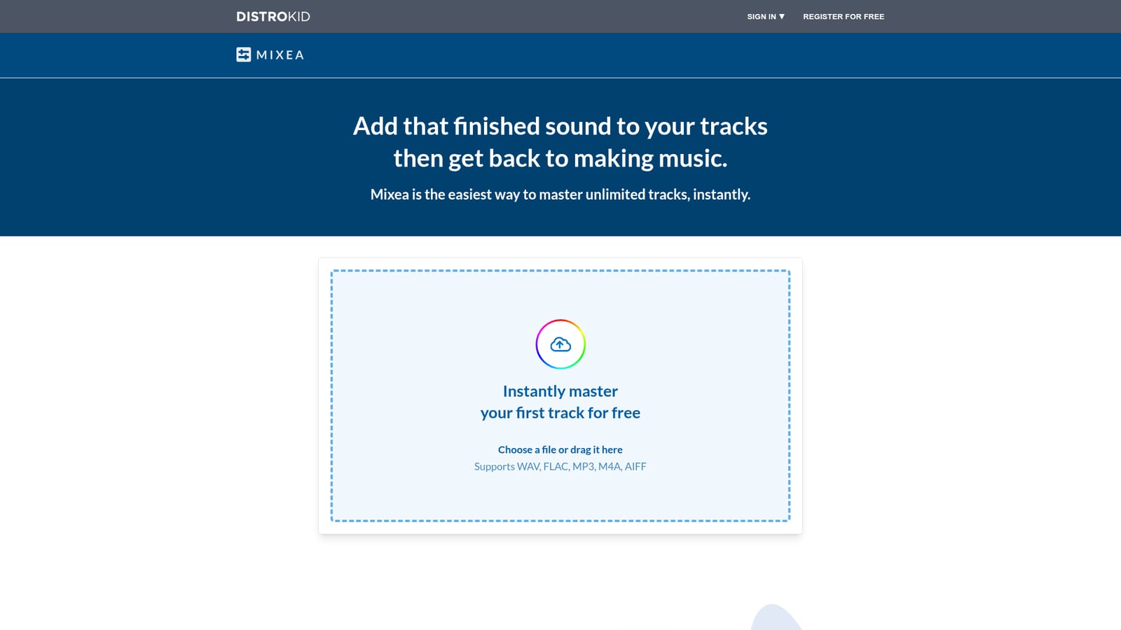 Mixea by DistroKid — Upload the finished mix