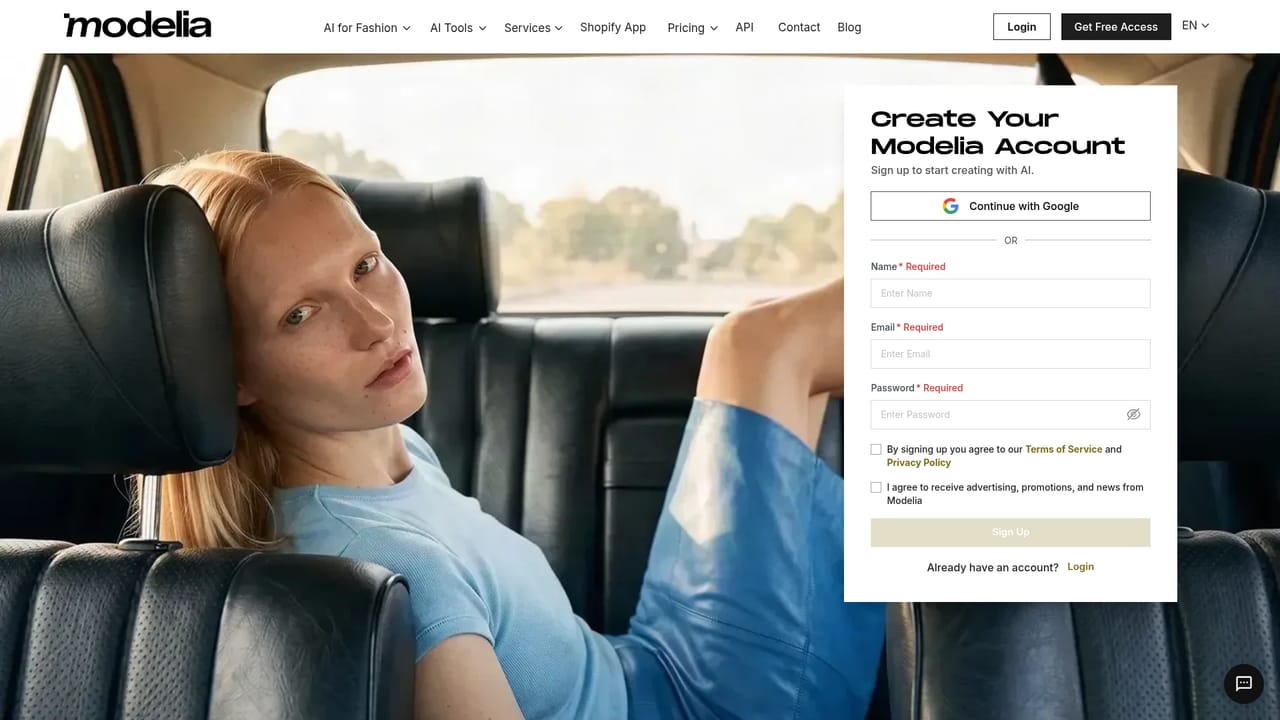 Modelia — Create a free account