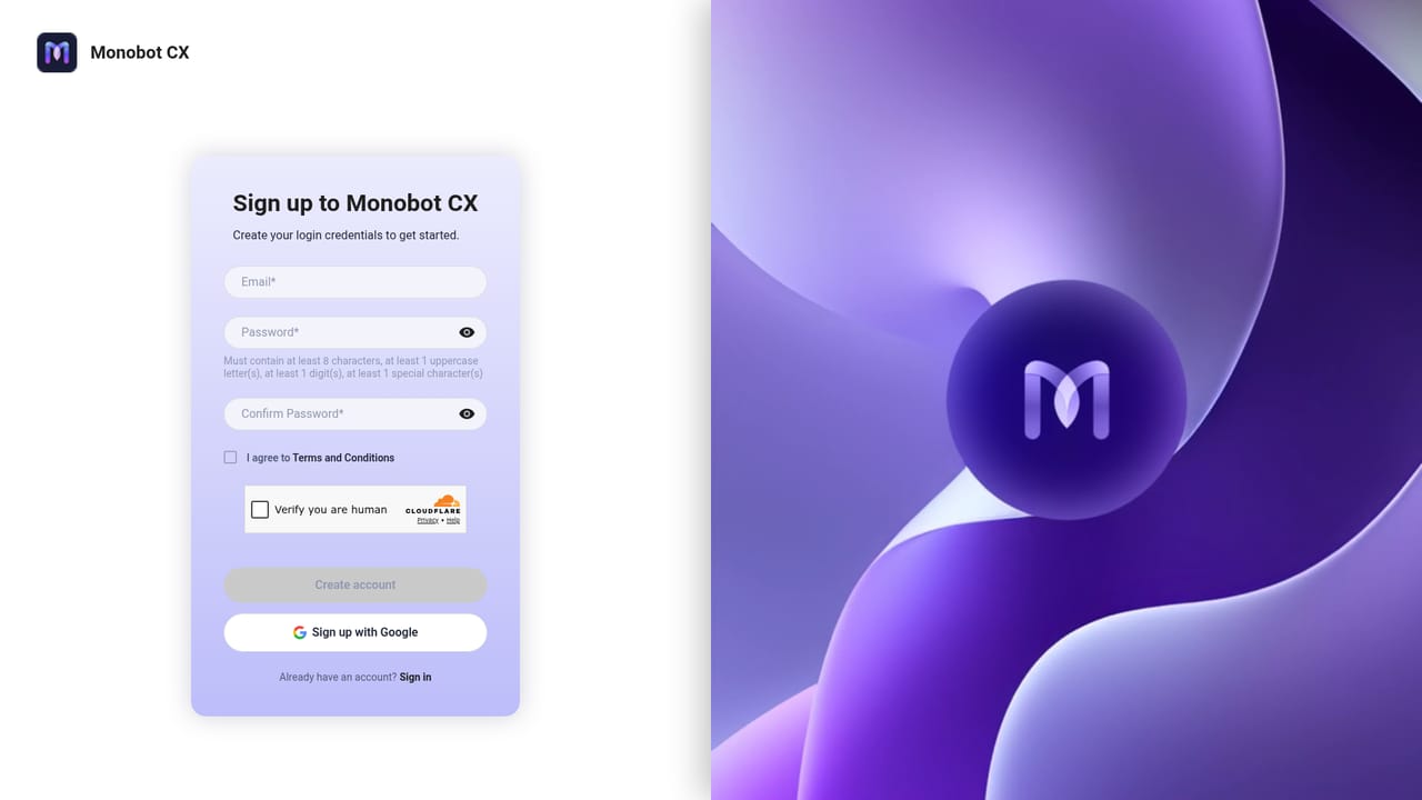 Monobot — Create your account