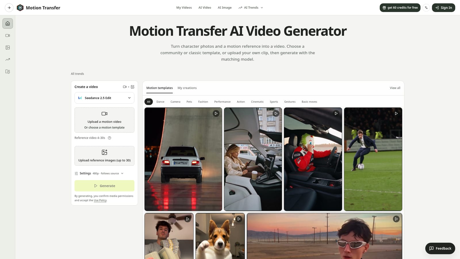 Motion Transfer AI — Pick a template or upload a clip