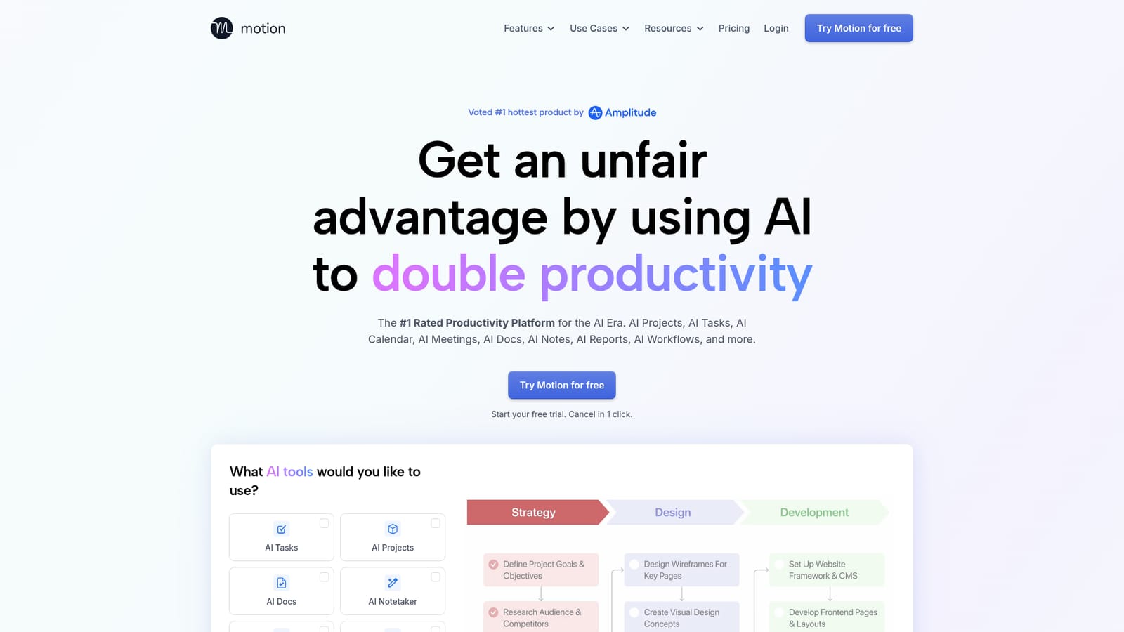 Motion — Start a free trial and pick your workspace type
