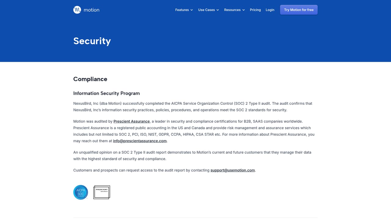 Motion — Review security practices before rolling out to a team