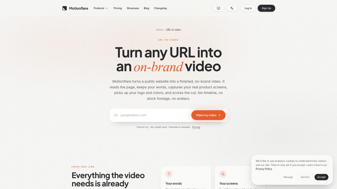 Motionflare — Start from a URL or a one line idea