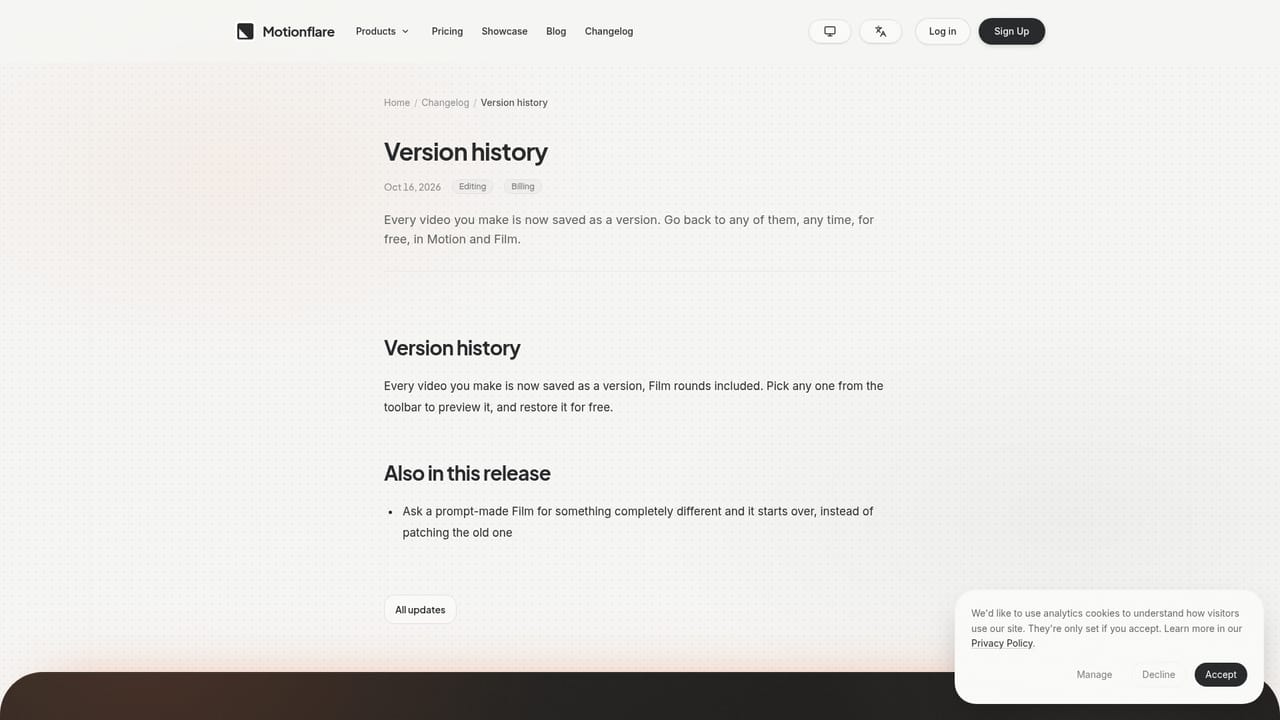 Motionflare — Revisit past versions