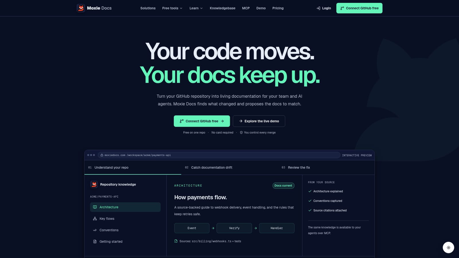 Moxie Docs — Connect a GitHub repository