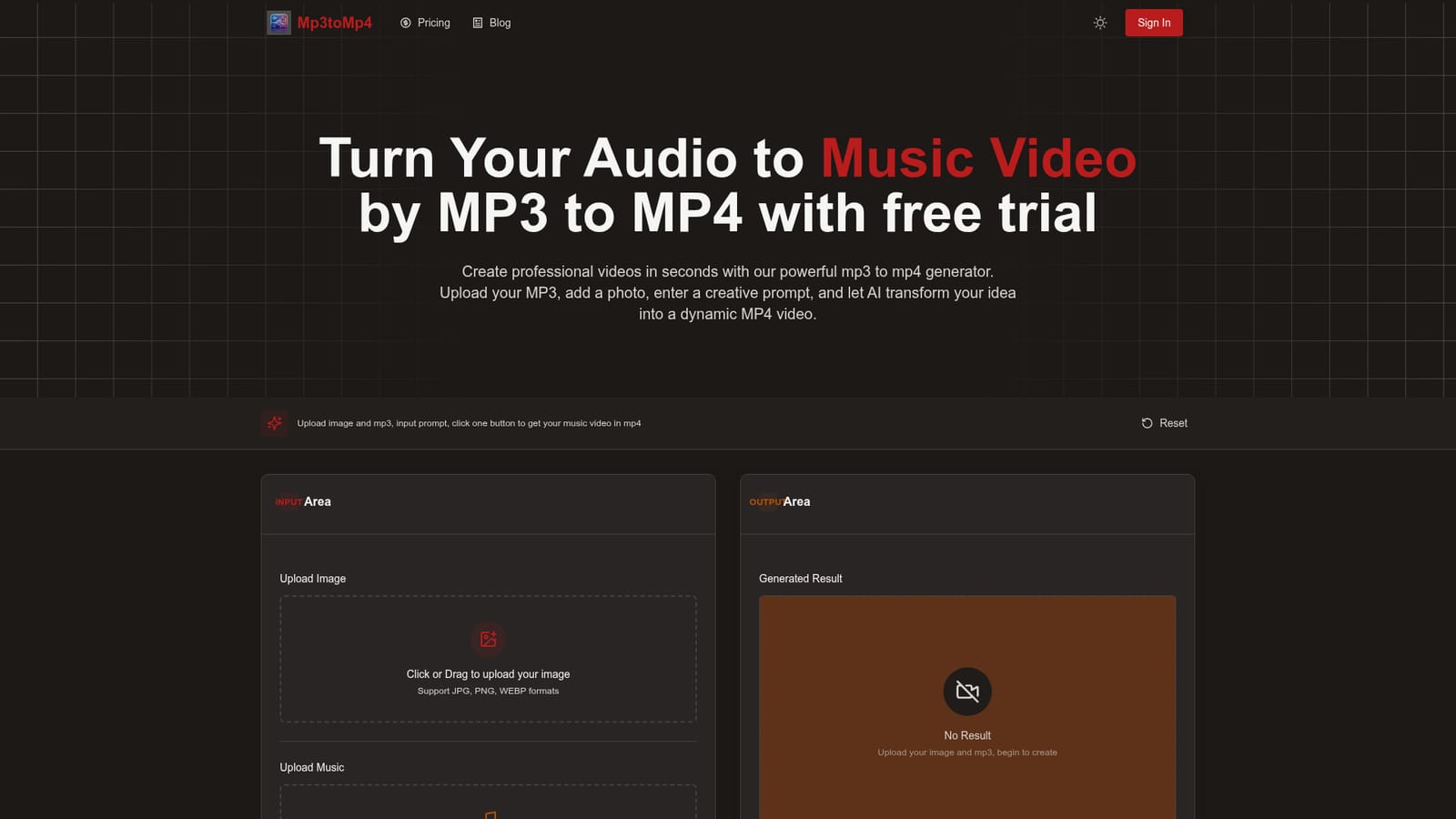 MP3 to MP4 AI — Open the generator