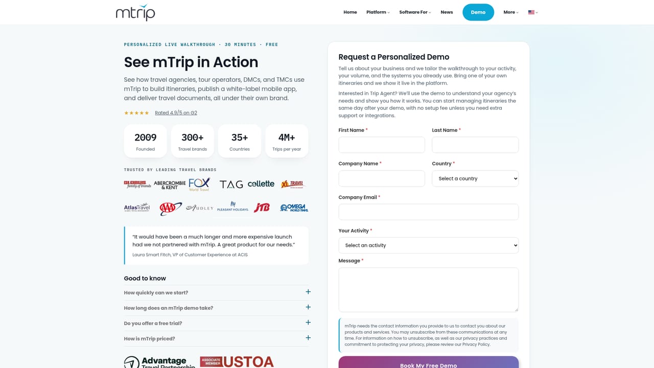 mTrip Itinerary Builder — Book a walkthrough with the mTrip team
