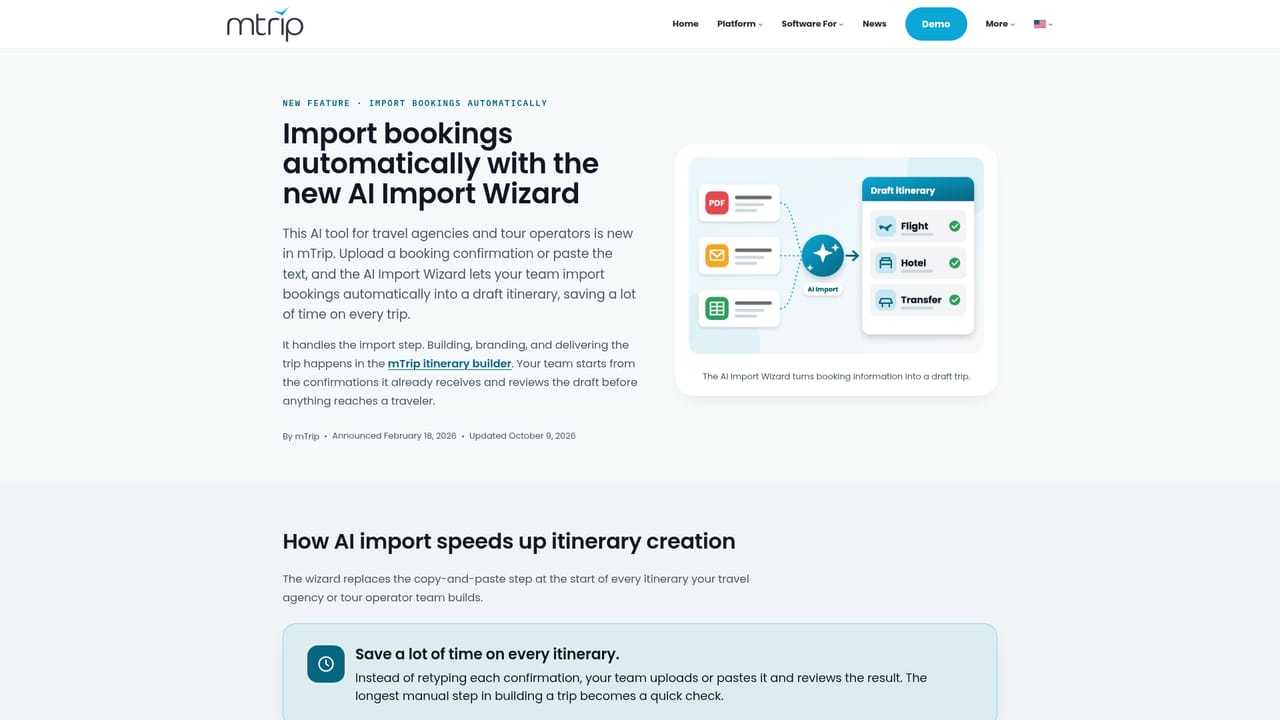 mTrip Itinerary Builder — Import a supplier document with the AI Import Wizard