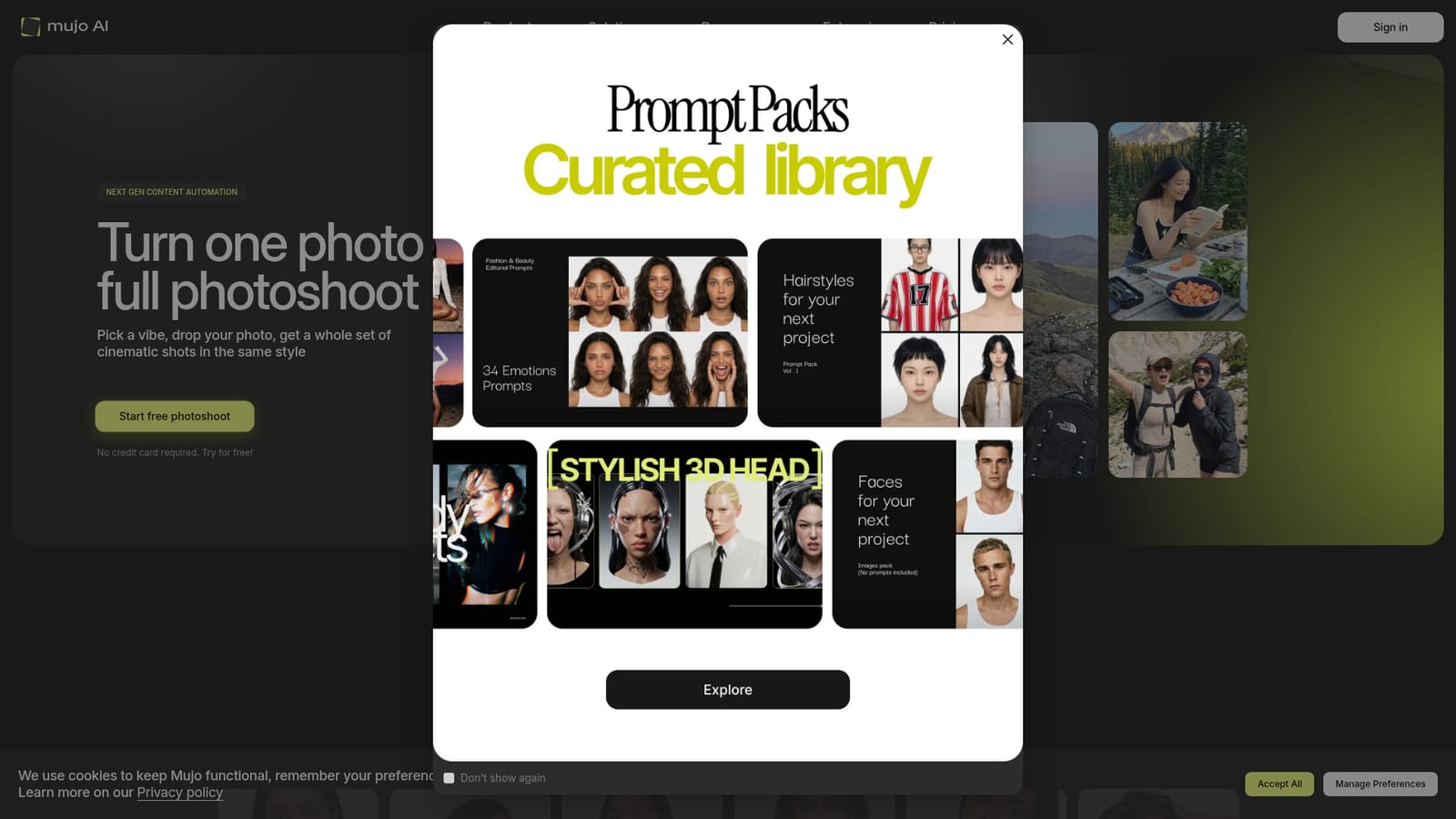Mujo AI Photoshoot — Start a free photoshoot