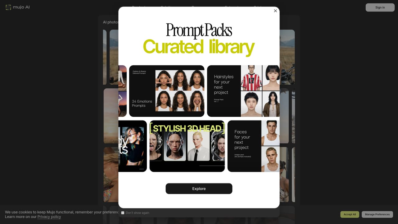 Mujo AI Photoshoot — Browse the preset library