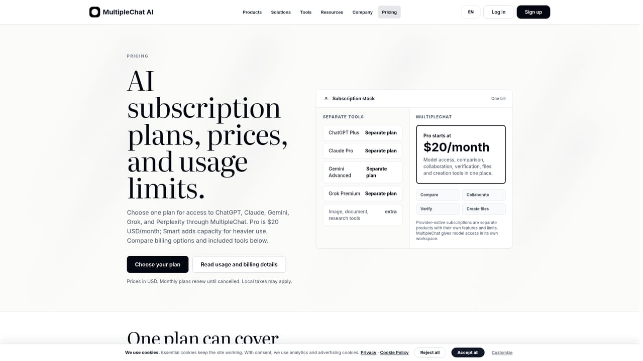 MultipleChat — Compare plans and pick a tier