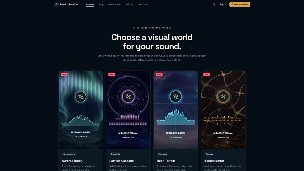 Music Visualizer — Browse presets and pick a mood