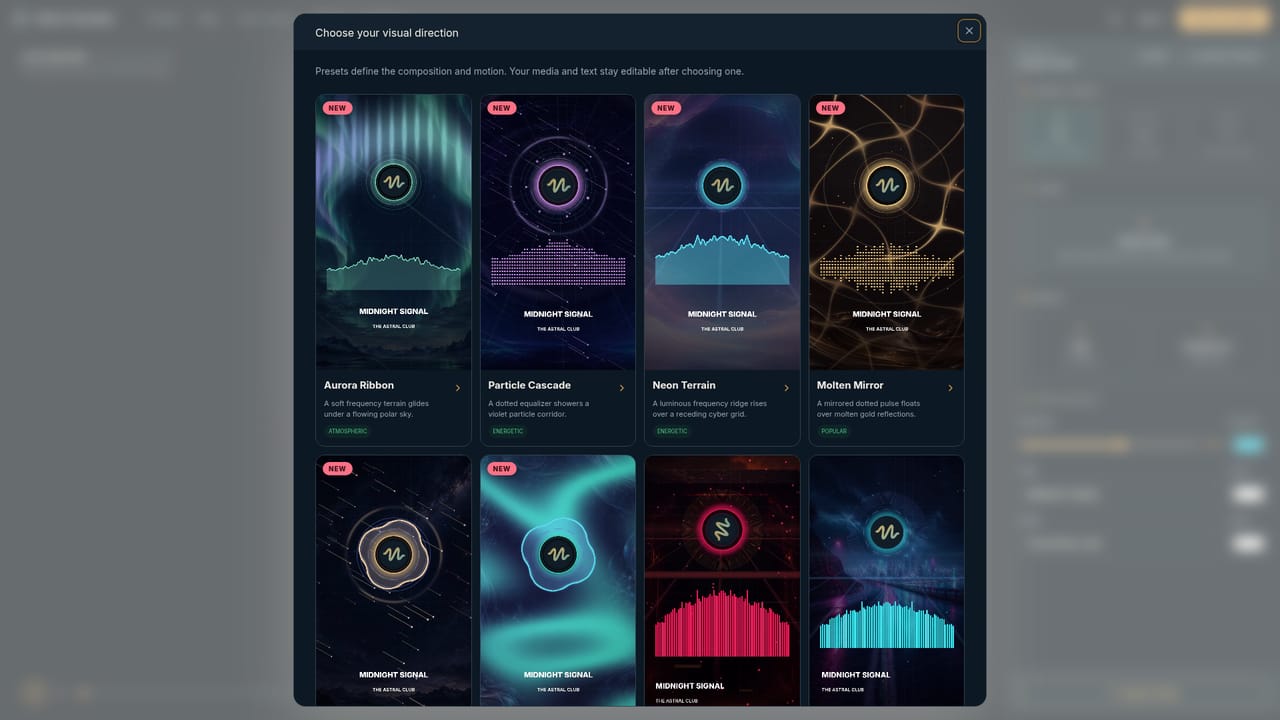 Music Visualizer — Open the studio and add your media