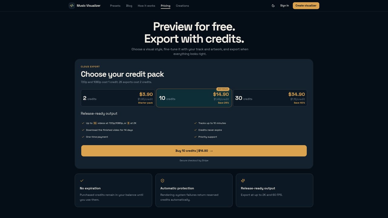 Music Visualizer — Buy export credits