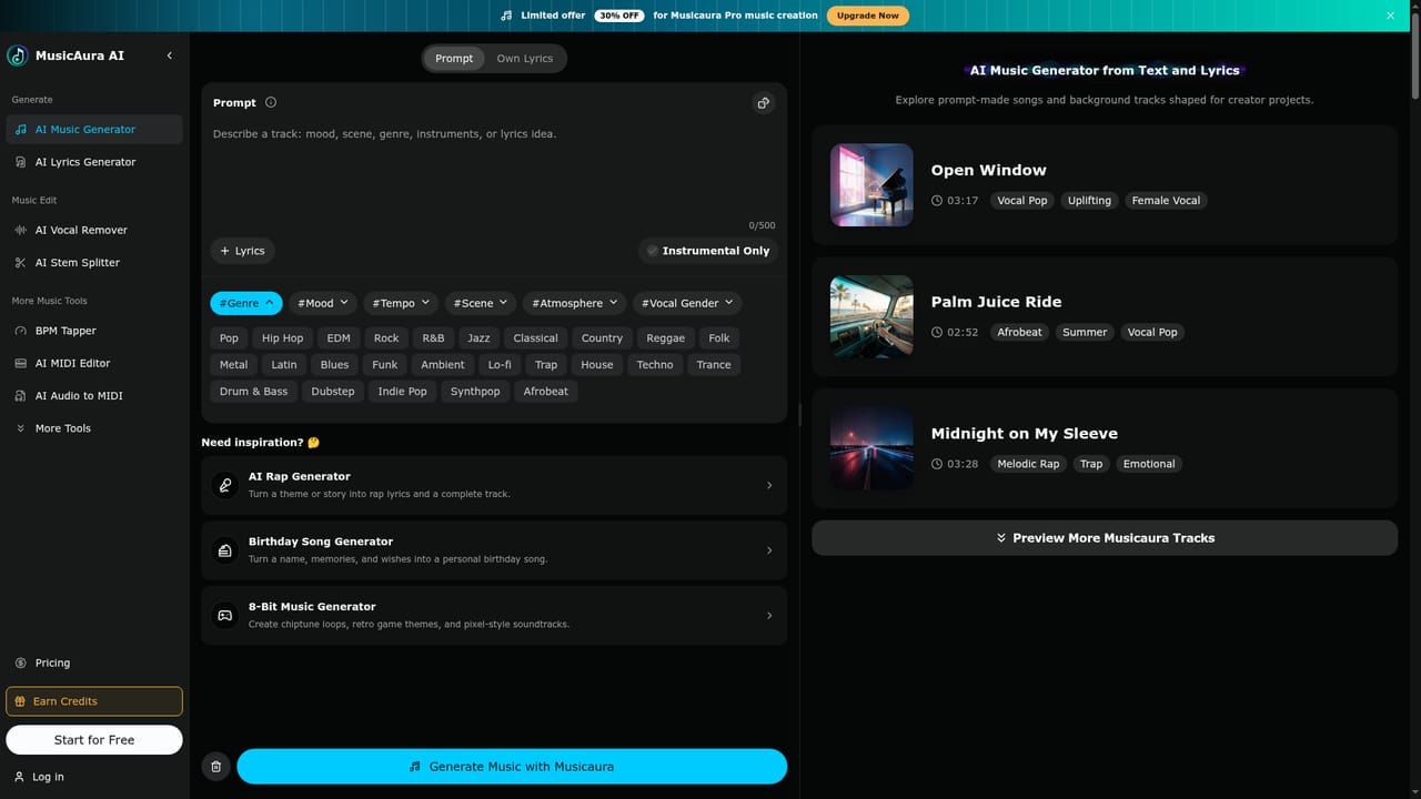 MusicAura AI — Describe the mood or scene