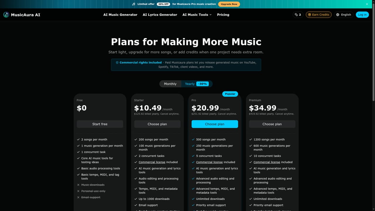 MusicAura AI — Pick a plan and download