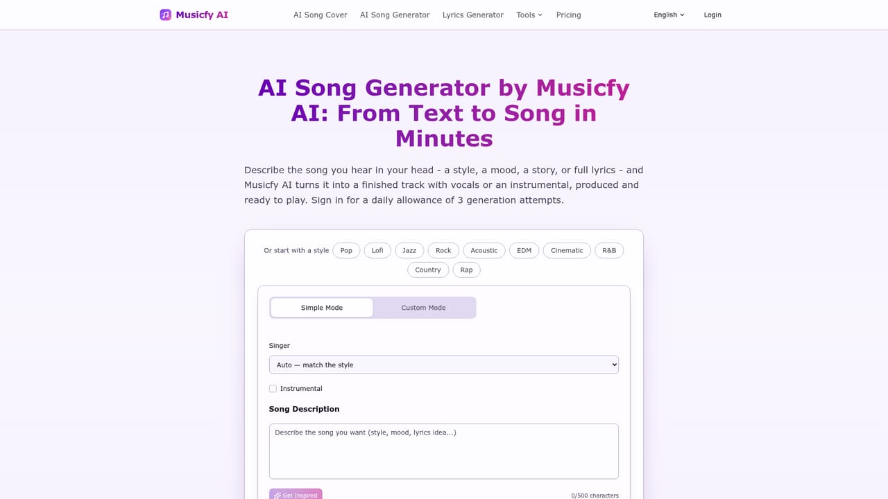 Musicfy AI — Generate a starting track (if you have none)