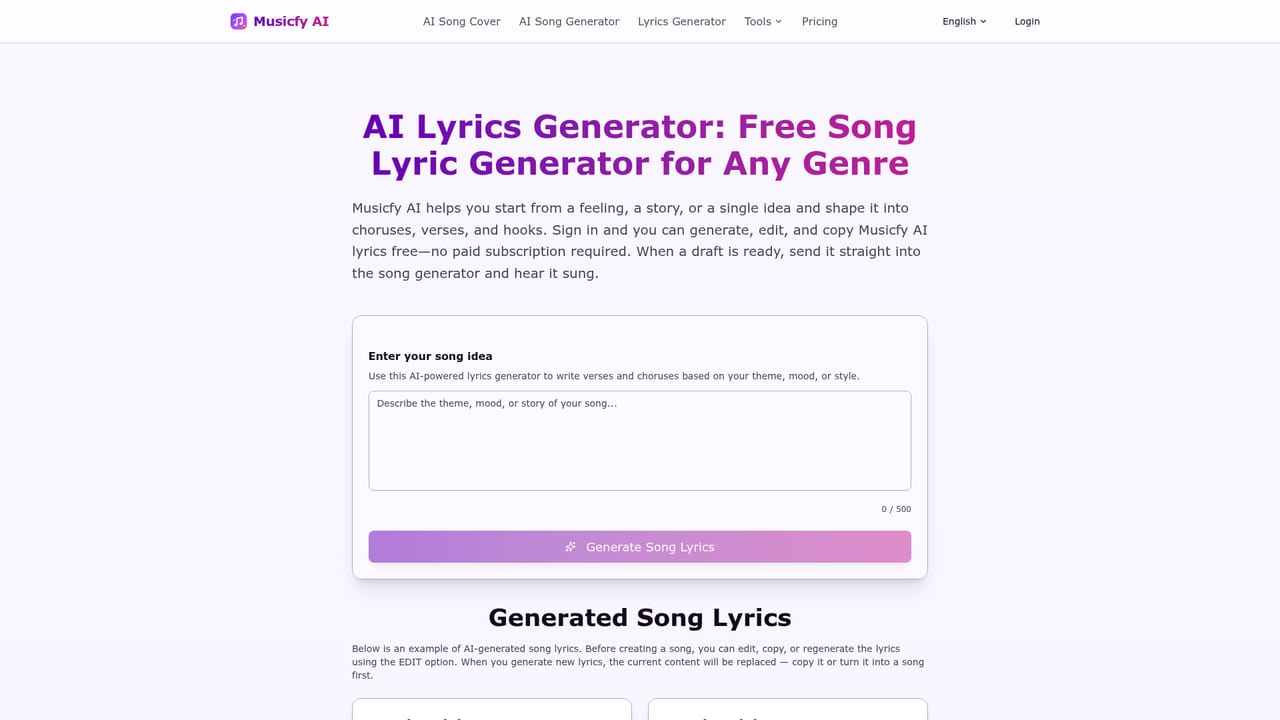 Musicfy AI — Optionally draft the words first