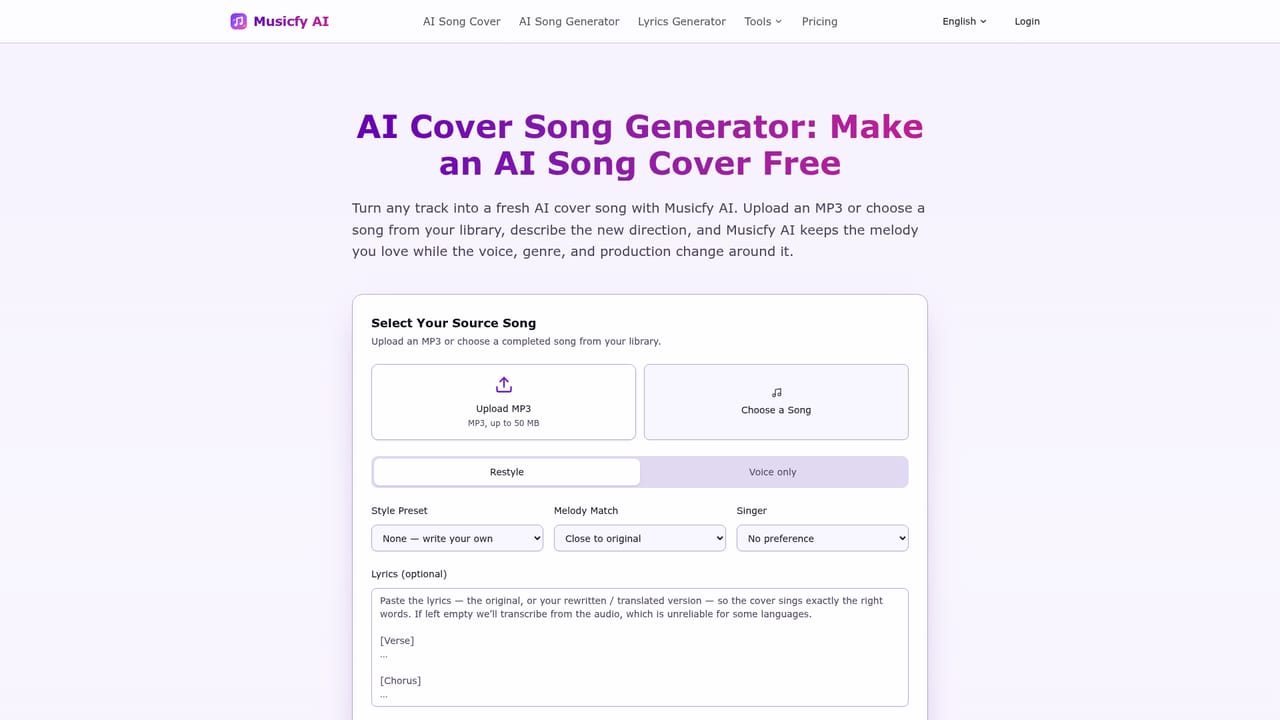 Musicfy AI — Set up the cover