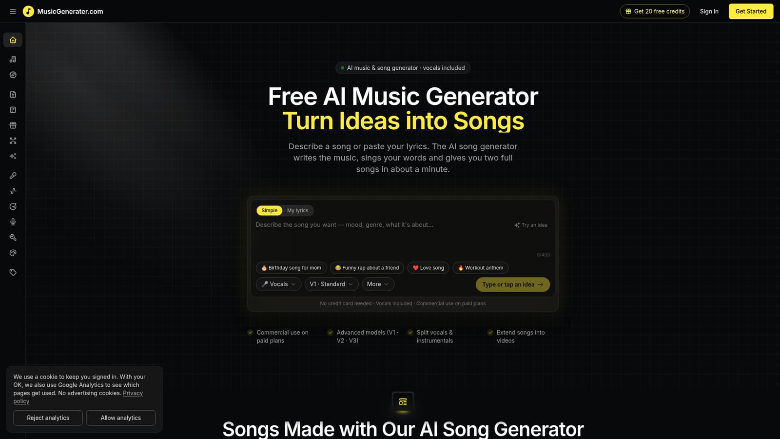 MusicGenerater — Open the generator and pick a mode