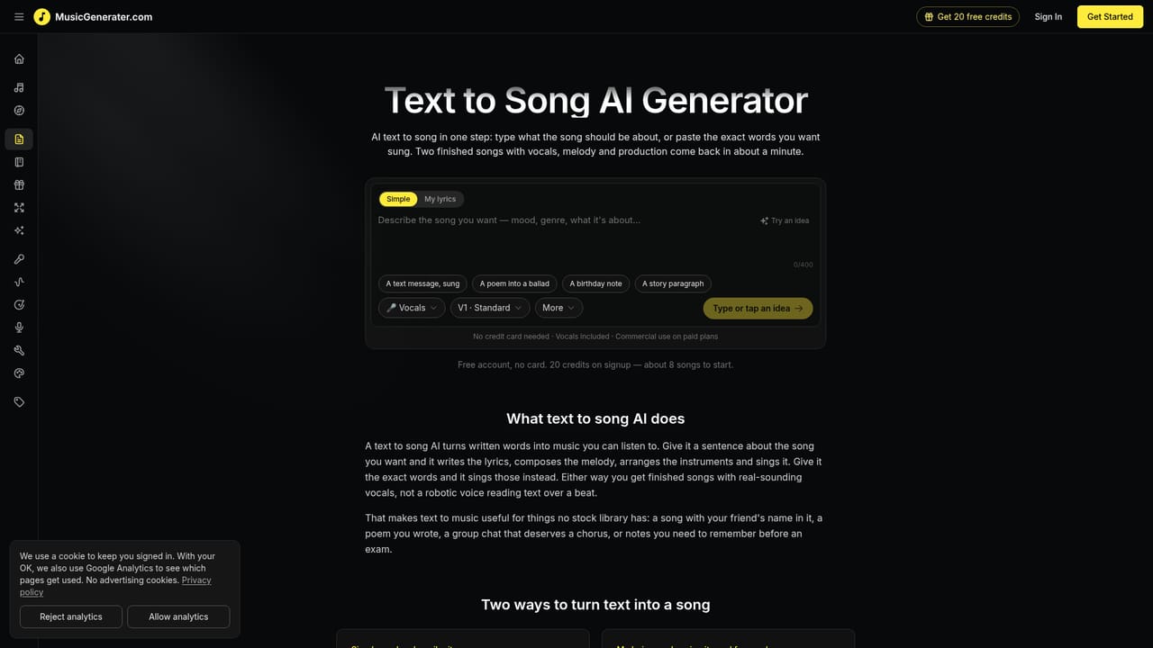 MusicGenerater — Describe the song or paste lyrics