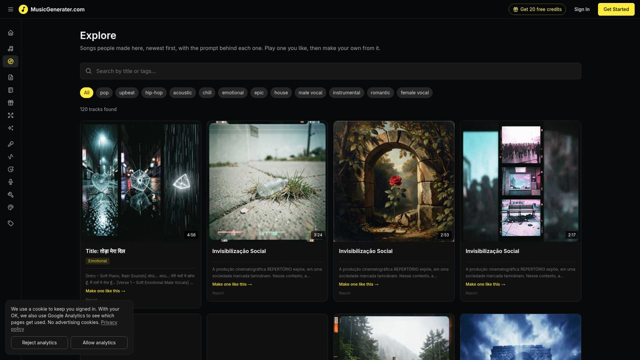MusicGenerater — Browse examples for prompt ideas