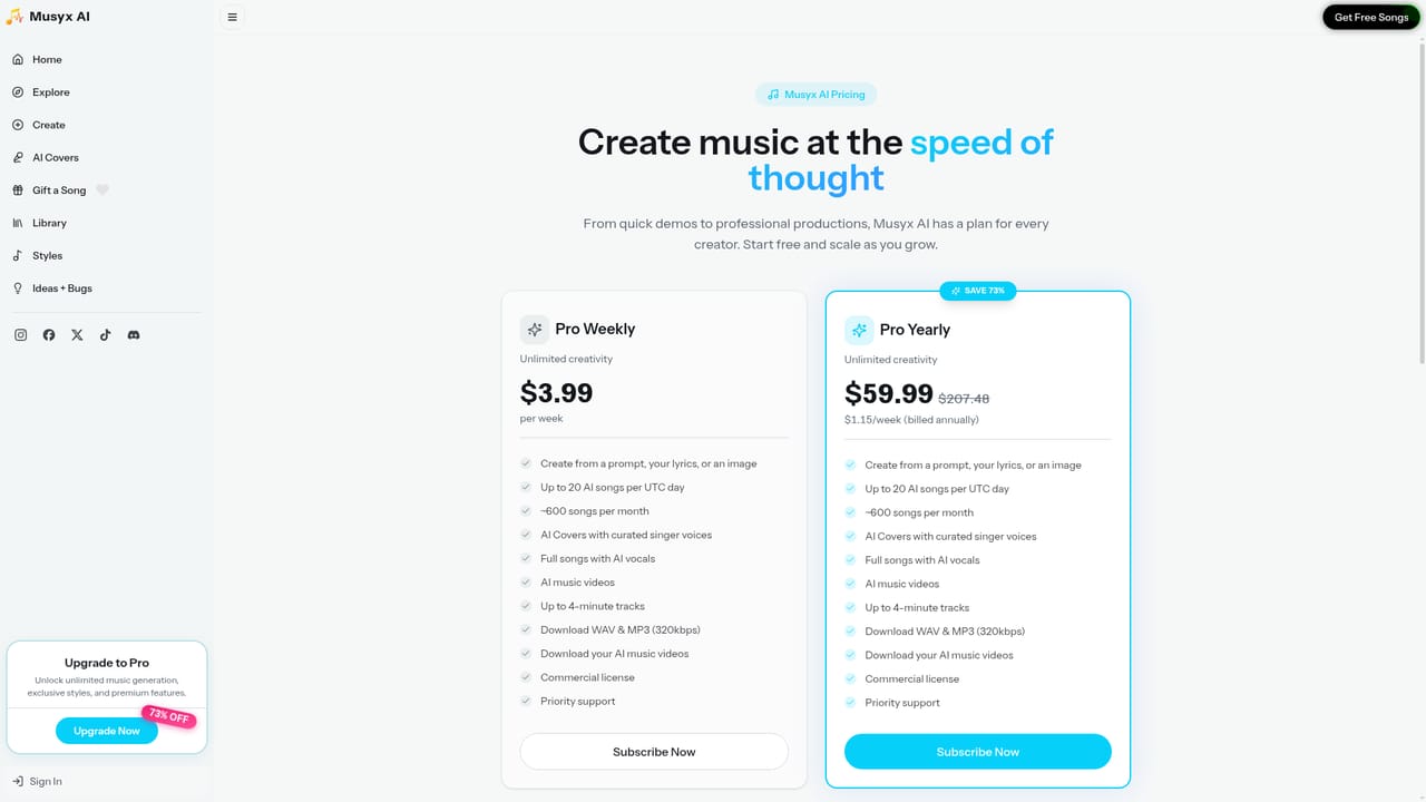 Musyx AI — Compare plans before scaling up