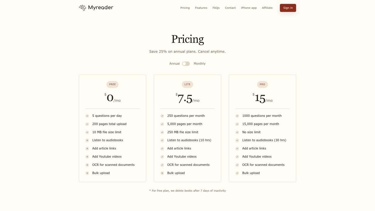My reader — Compare plans before you hit the page limit