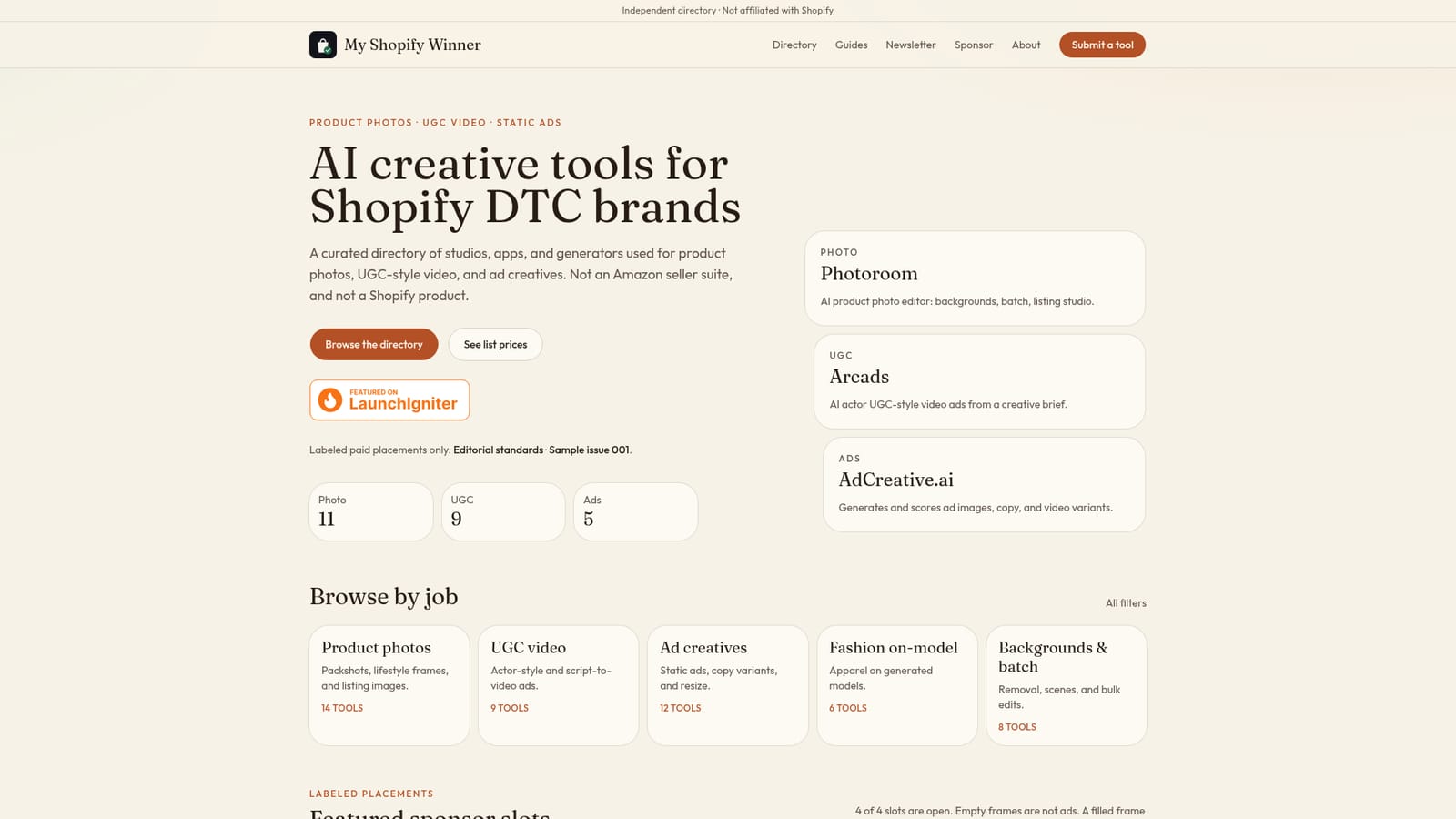 My Shopify Winner — Open the directory homepage