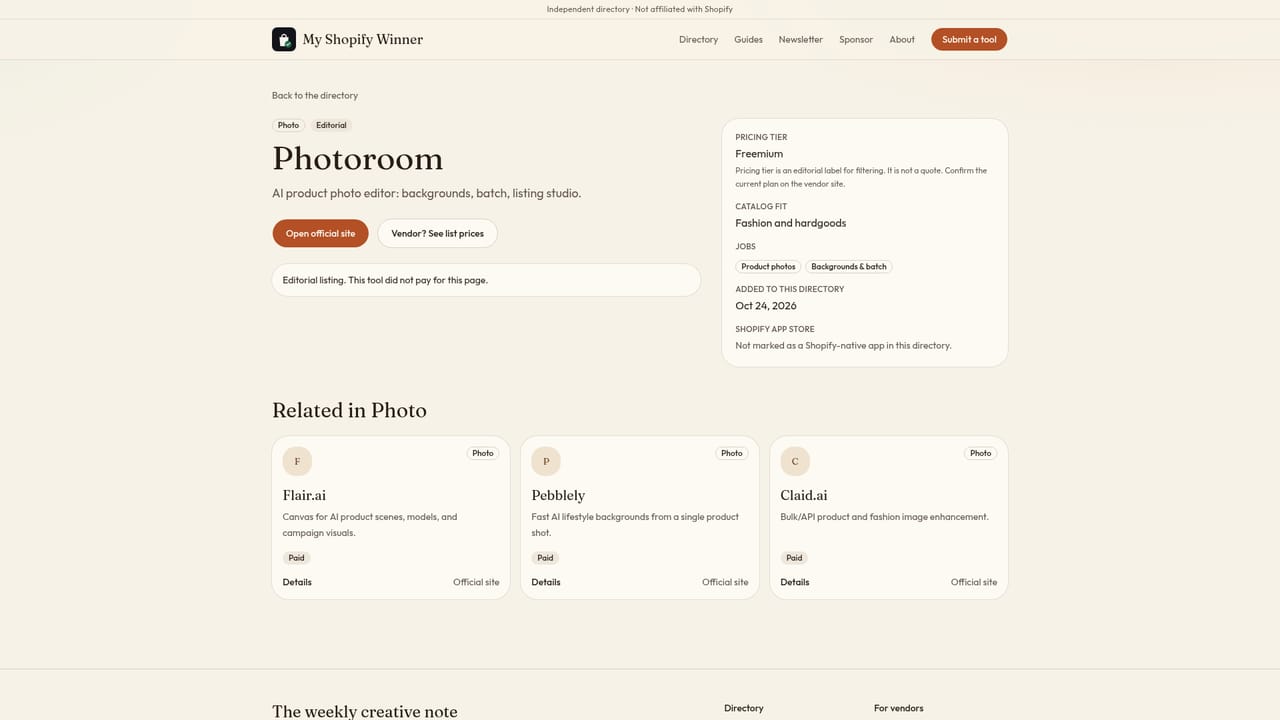 My Shopify Winner — Open a tool's listing page