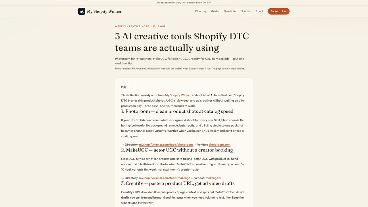My Shopify Winner — Subscribe to the weekly newsletter