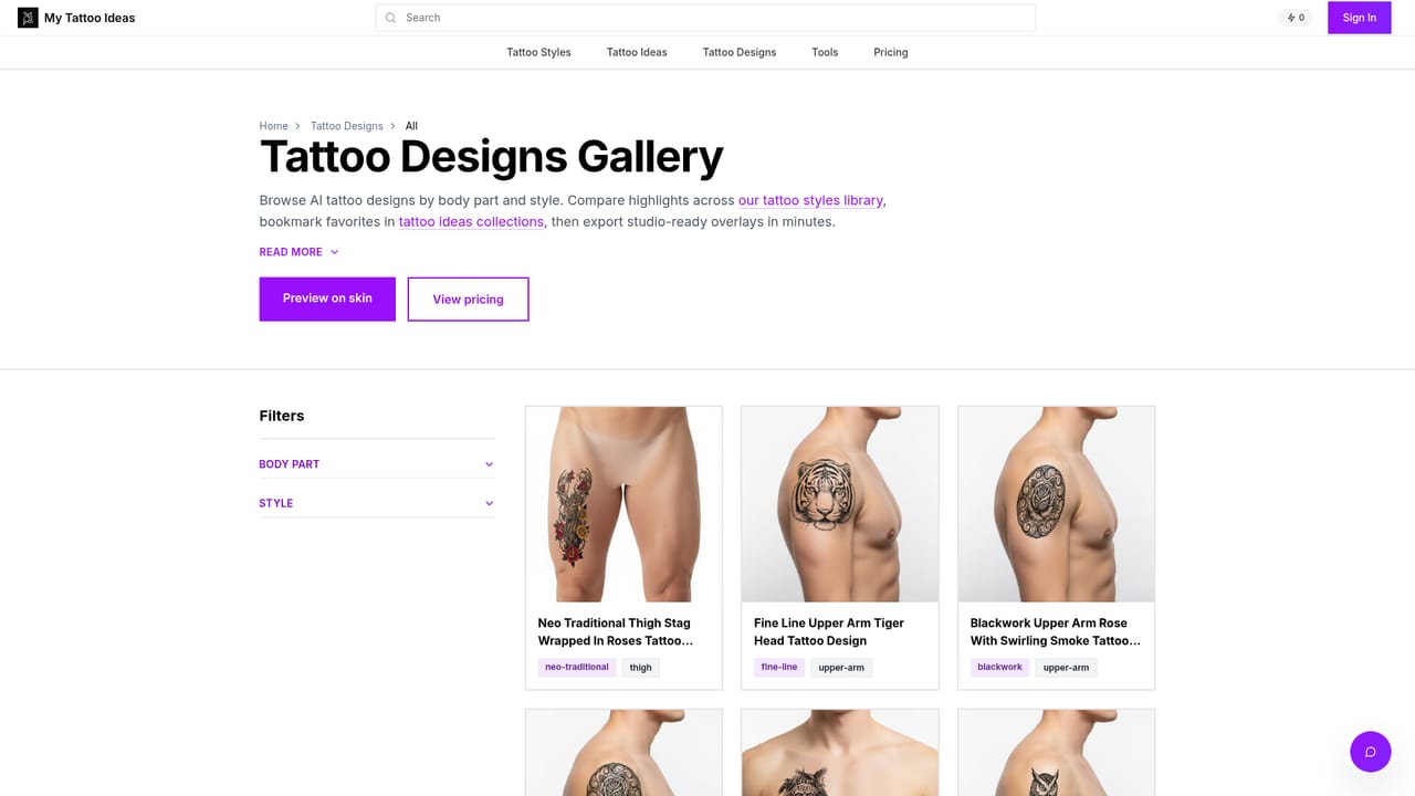My Tattoo Ideas — Preview on the body and download
