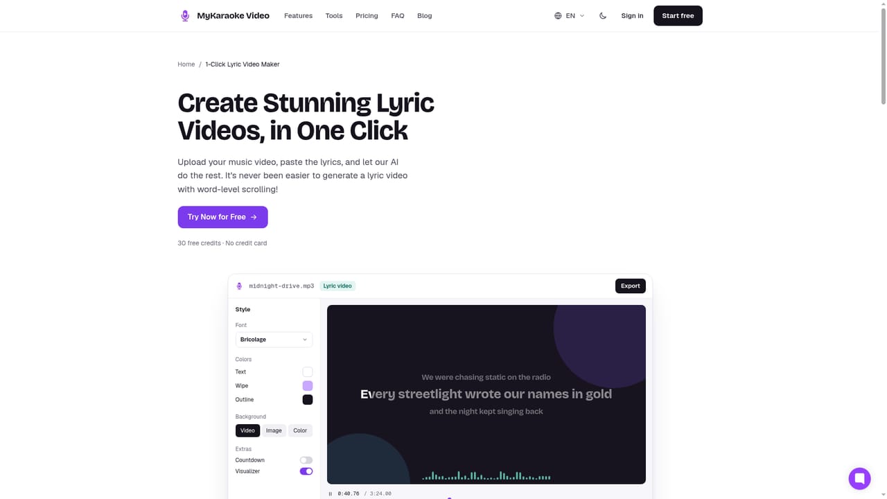 MyKaraoke Video — Style the video and check the preview