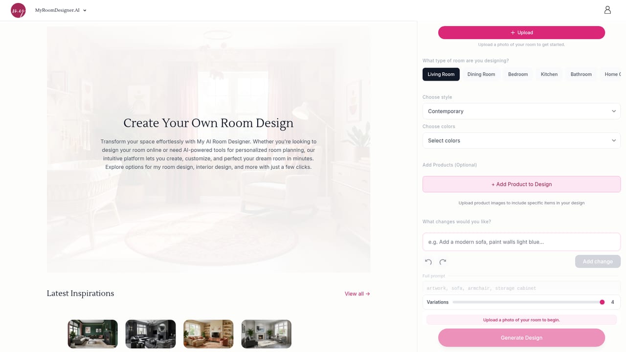 MyRoomDesigner — Upload a photo of the room you want to change