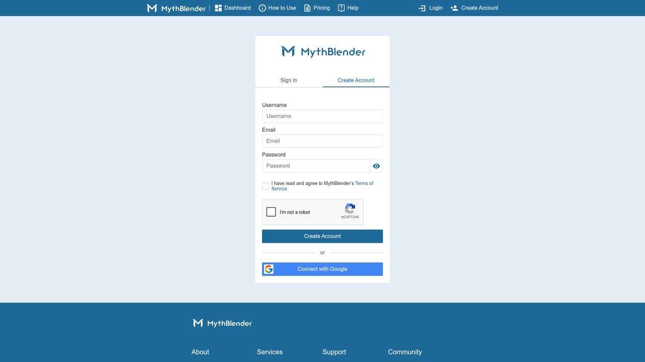 MythBlender — Create a free account