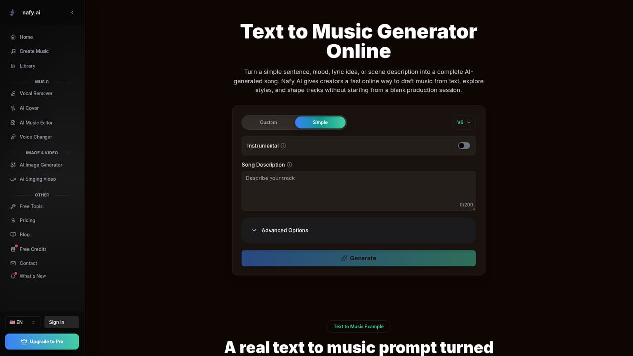 Nafy AI — Describe the track you want
