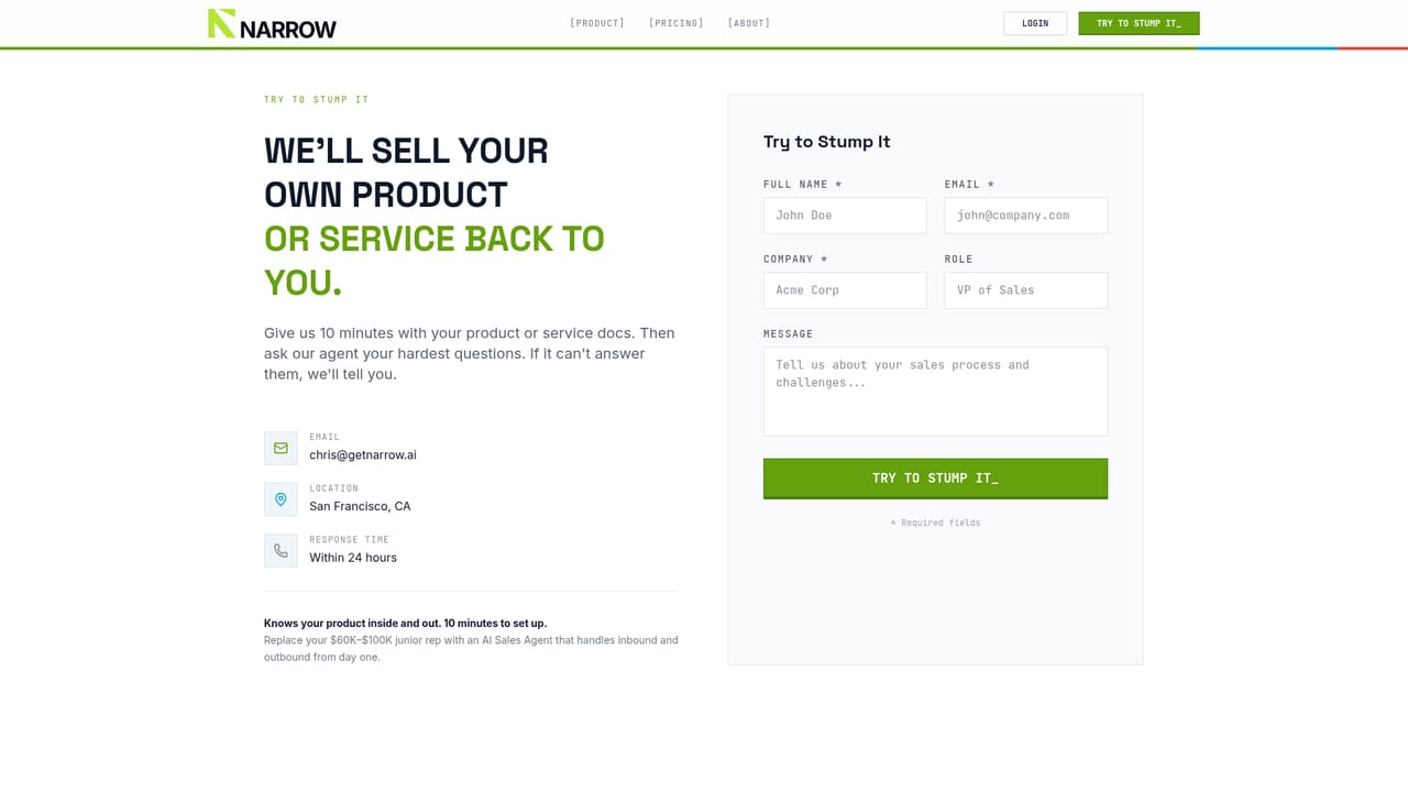 Narrow AI — Book a walkthrough or ask for the live demo
