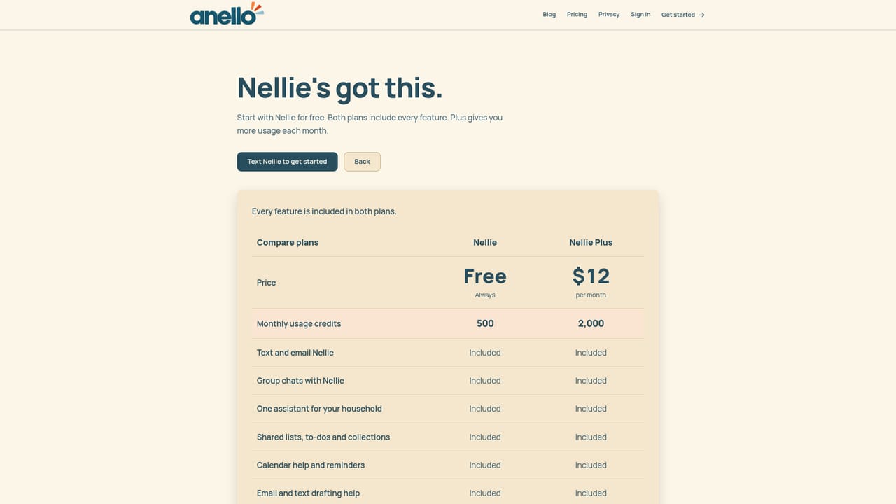Nellie by Anello — Compare plans and pick a tier