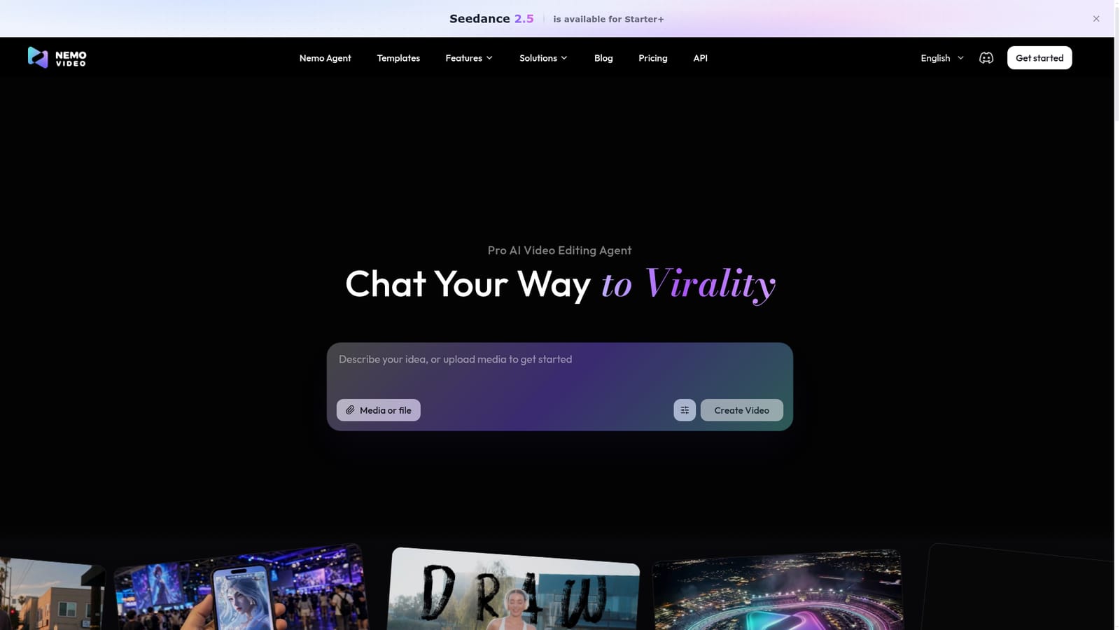 NemoVideo — Open the agent and describe your video